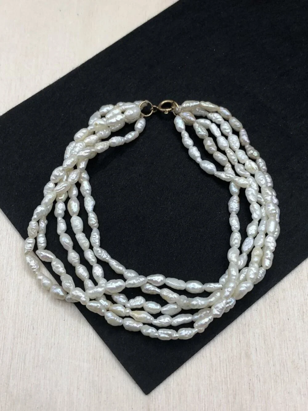 Vintage Genuine Rice Pearl Bracelet 14 K Gold Clasp 5 Strands Layers